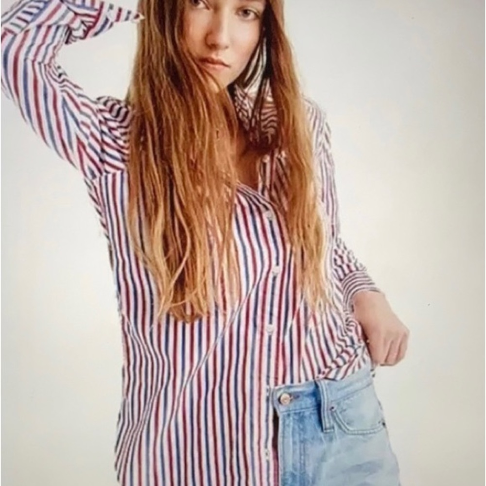 J. Crew Red White Blue Striped Button-Down Shirt